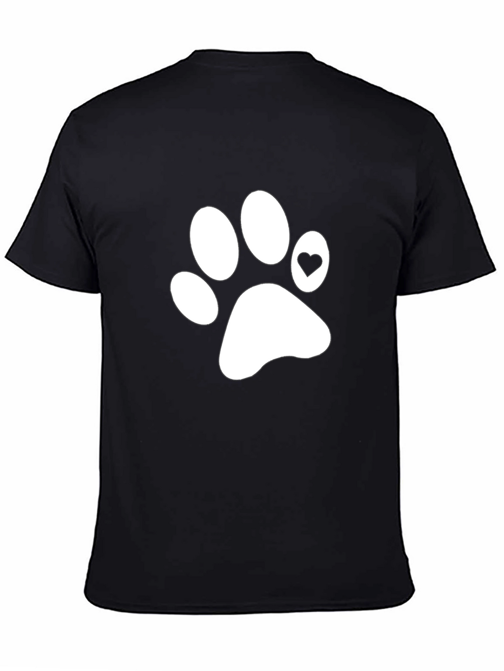 Dog Paw Heart Print T-Shirt - Casual Black Tee
