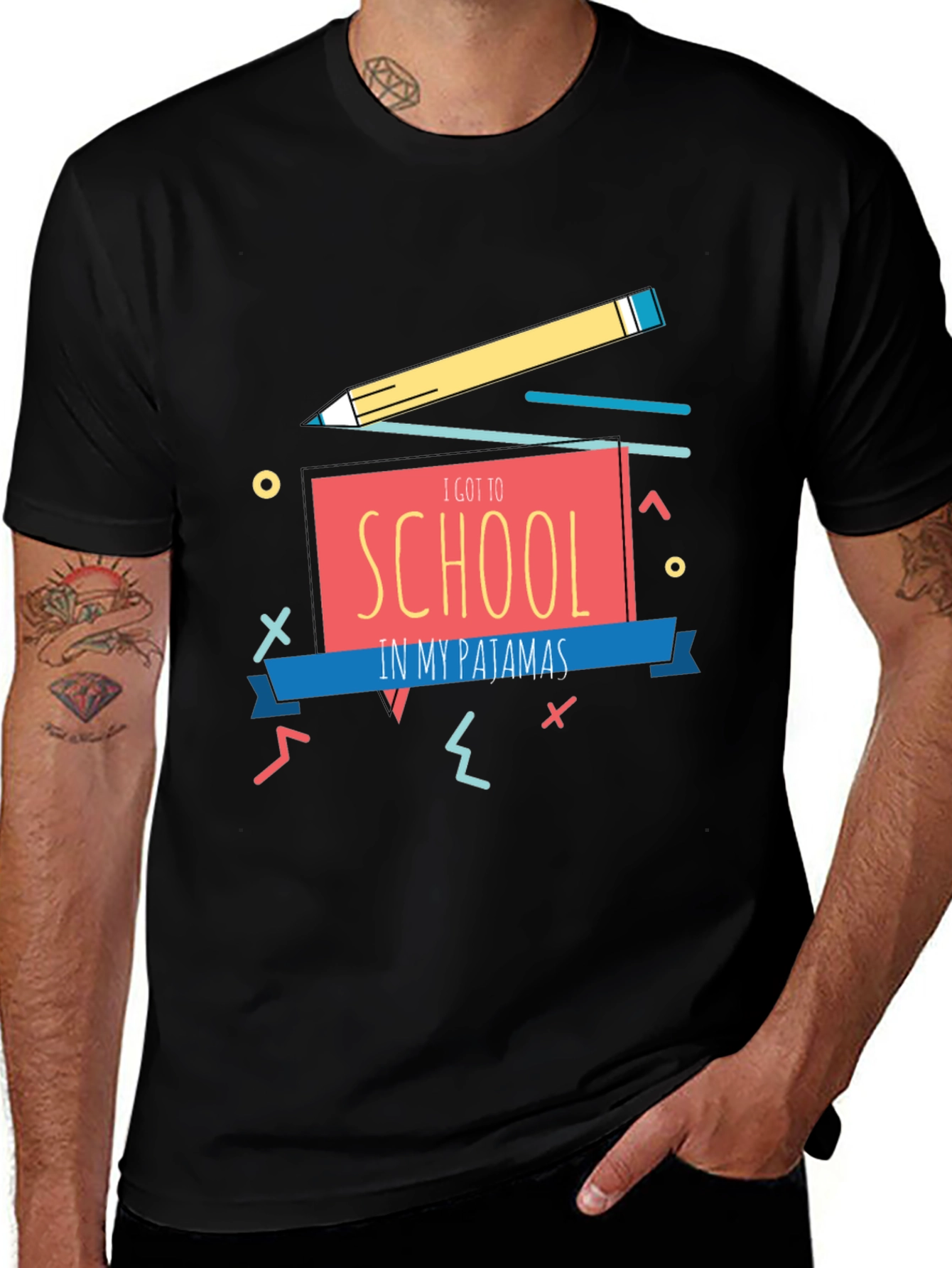 I Go To School In My Pajamas Black T-Shirt