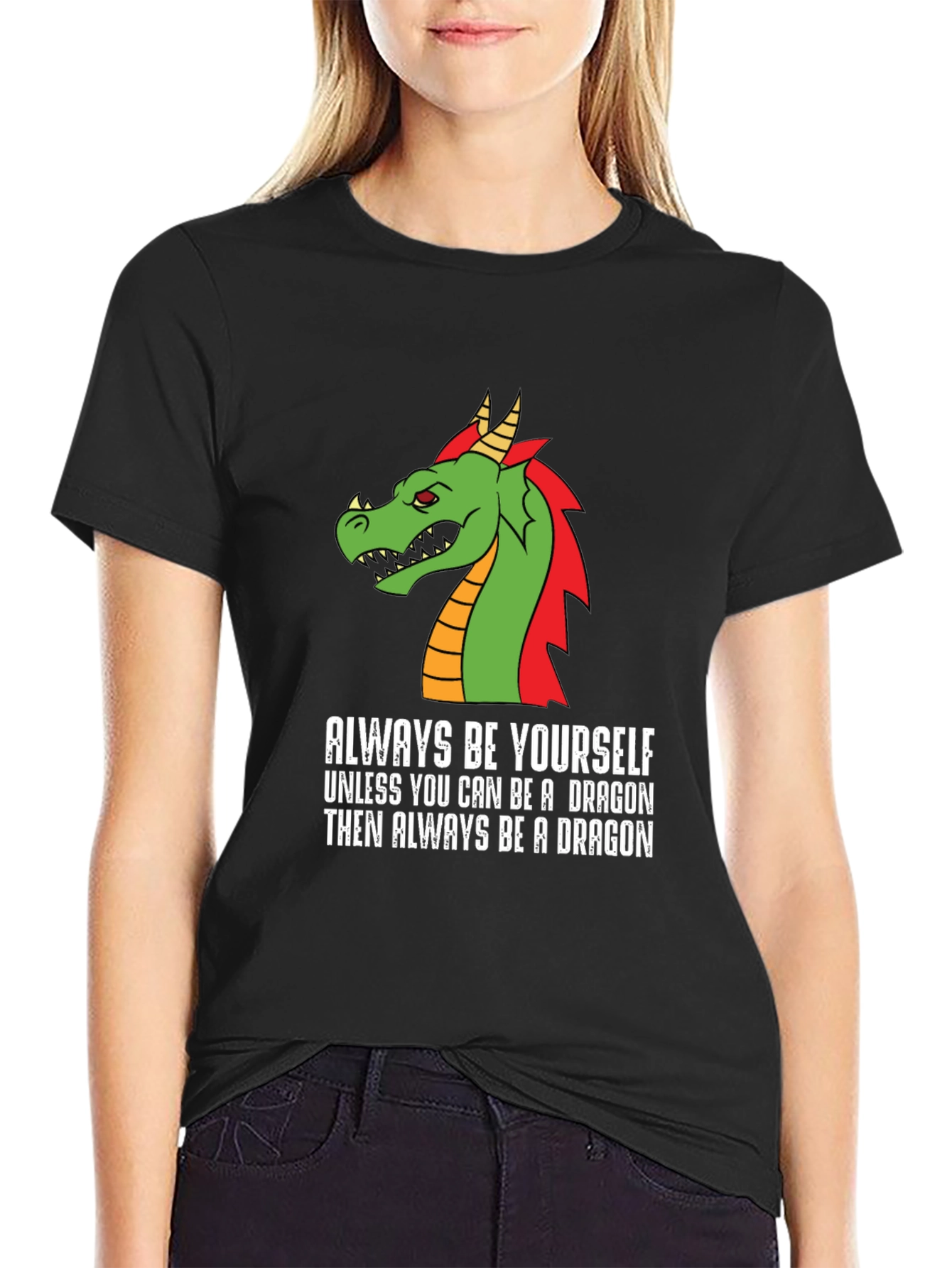 Always Be a Dragon Graphic Tee - Mens Black Cotton T-Shirt