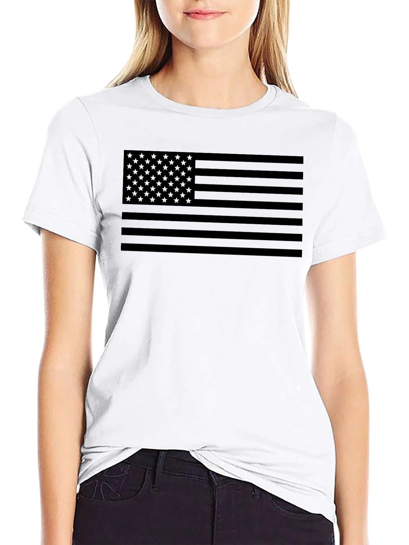Monochrome American Flag Graphic T-Shirt