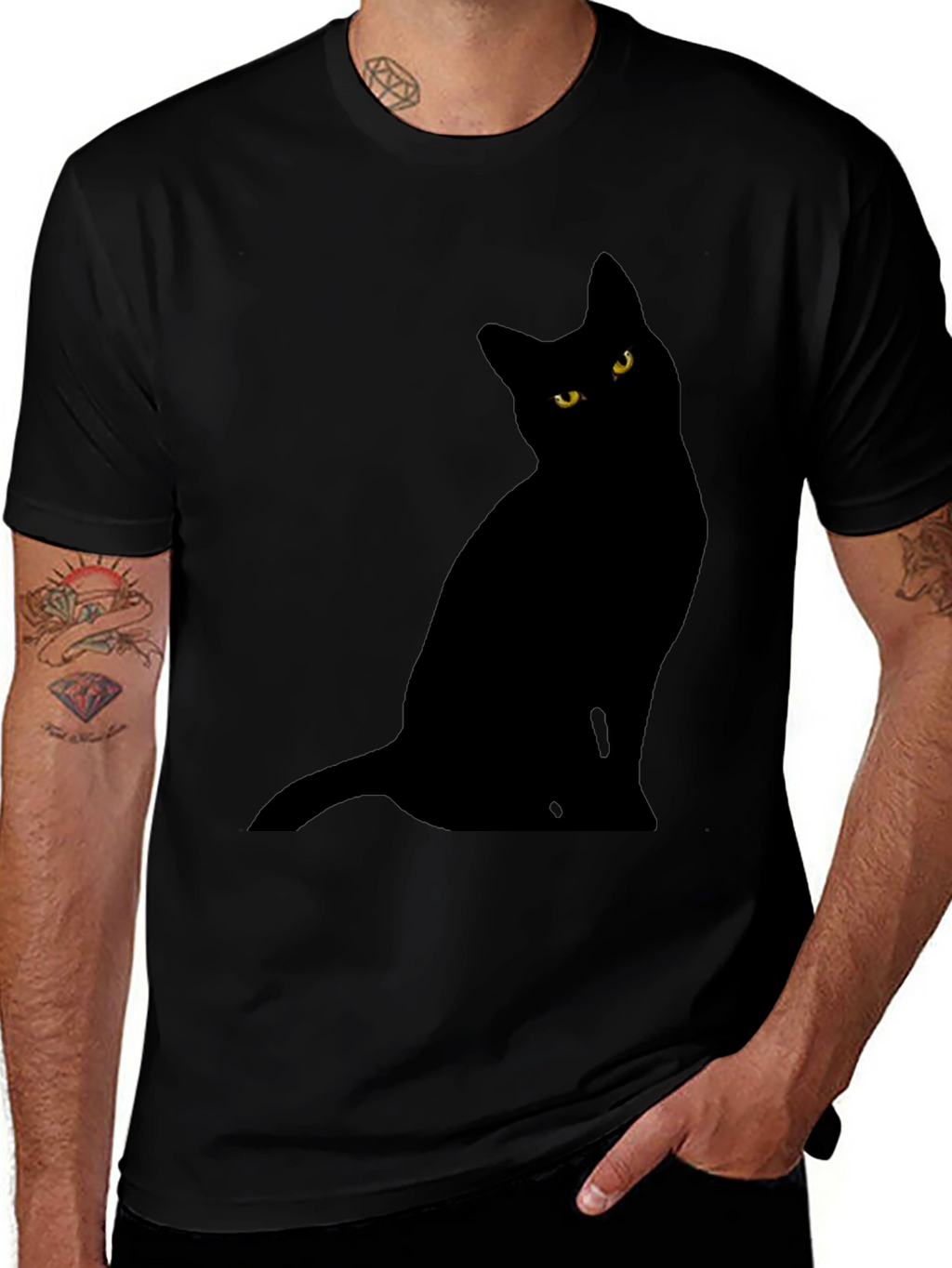 Black Cat Graphic Tee - Mens Crew Neck