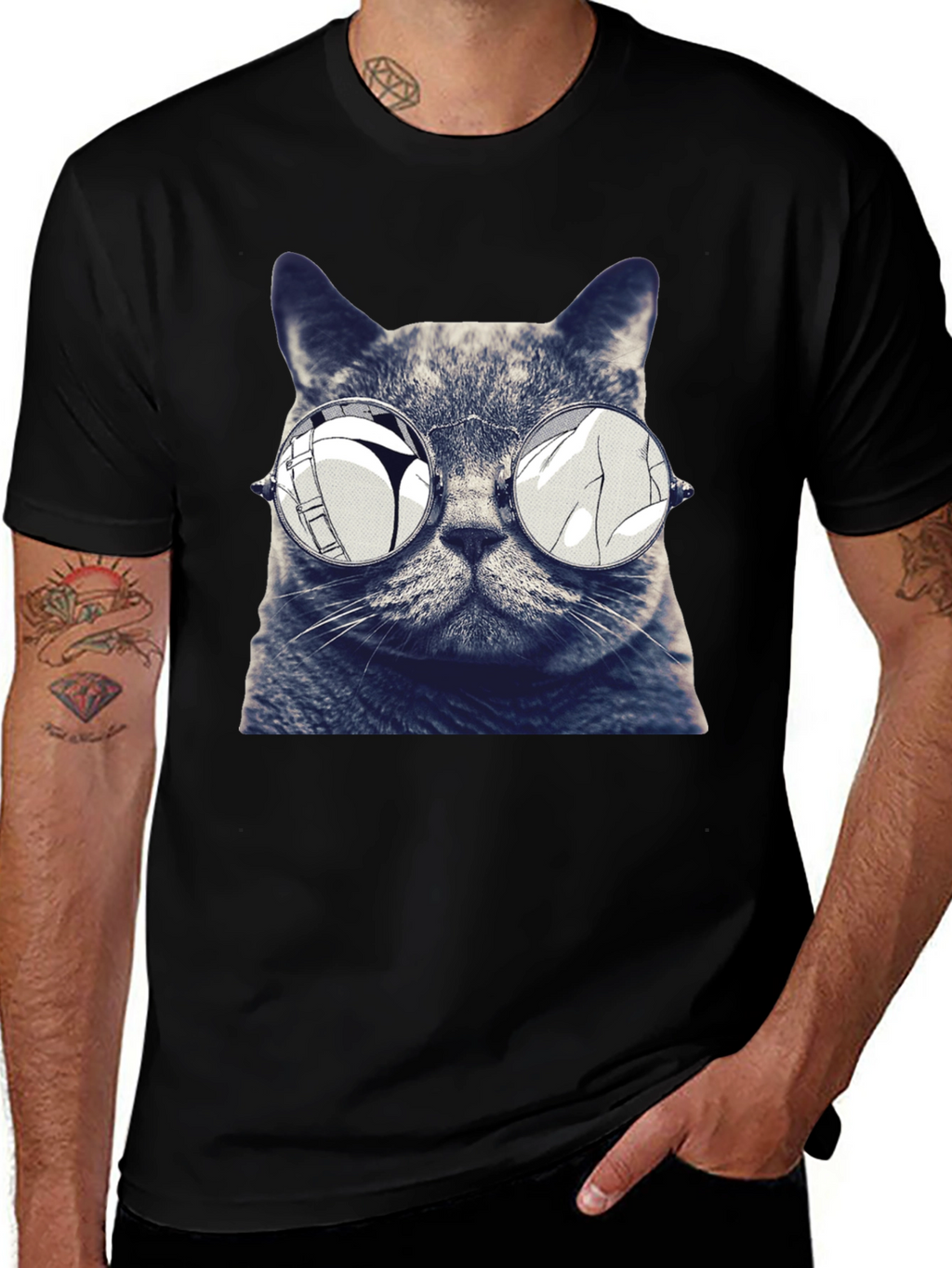 Cat with Glasses Graphic T-Shirt