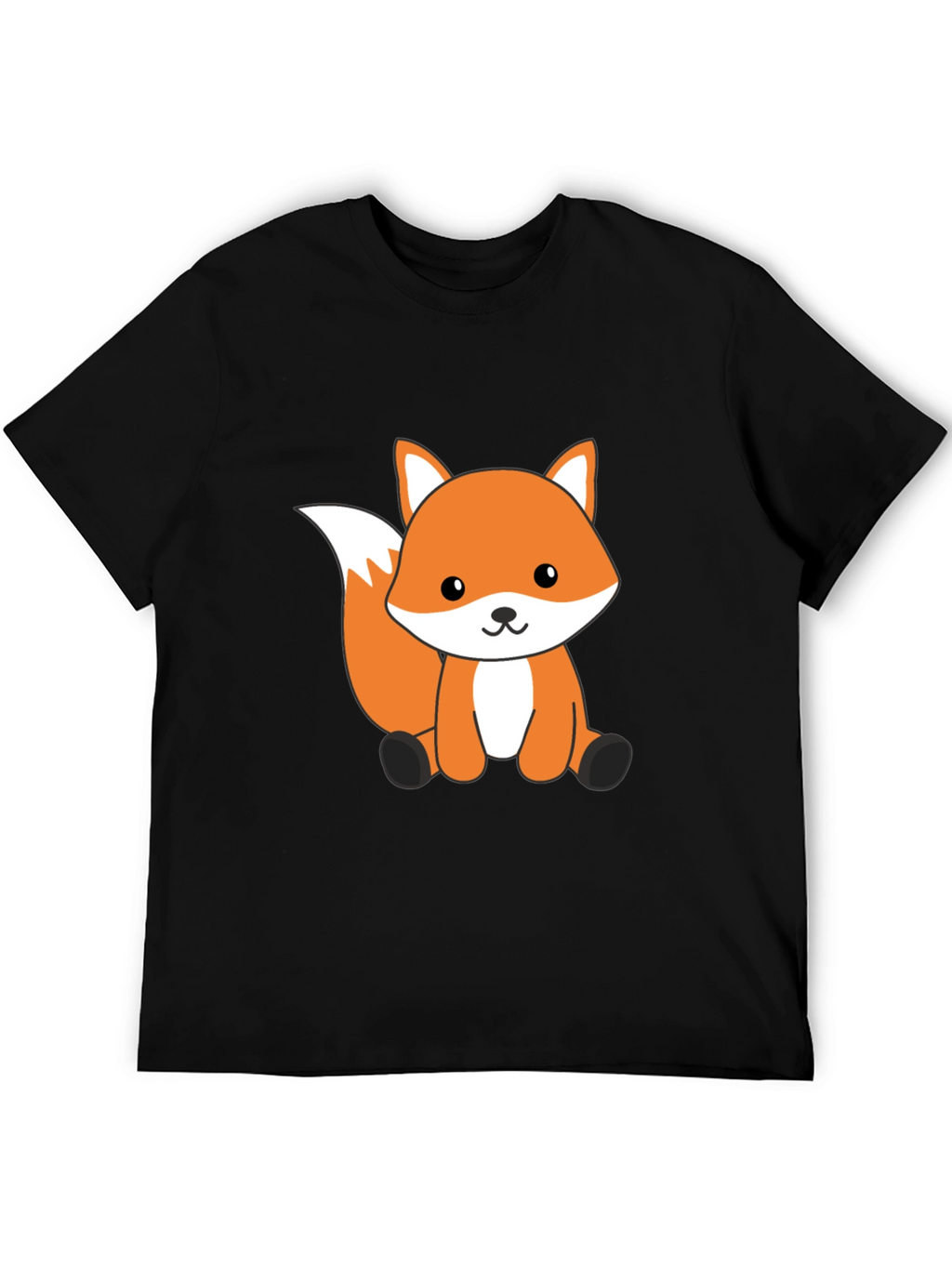 Cute Cartoon Fox Graphic T-Shirt - Black Cotton Tee