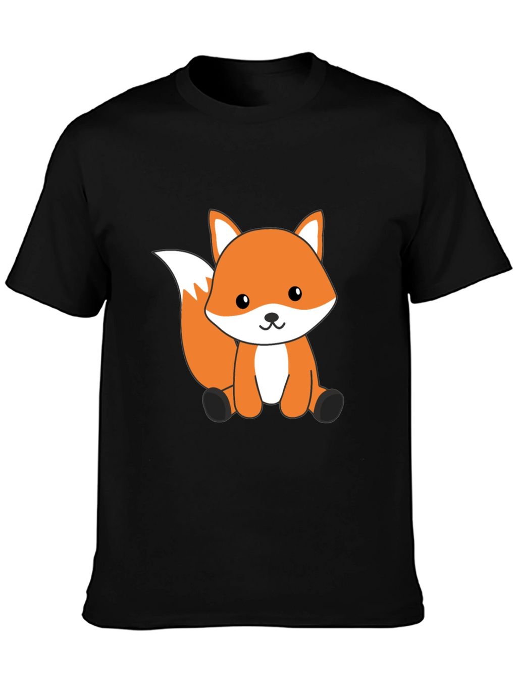 Cute Cartoon Fox Graphic T-Shirt - Black Cotton Tee