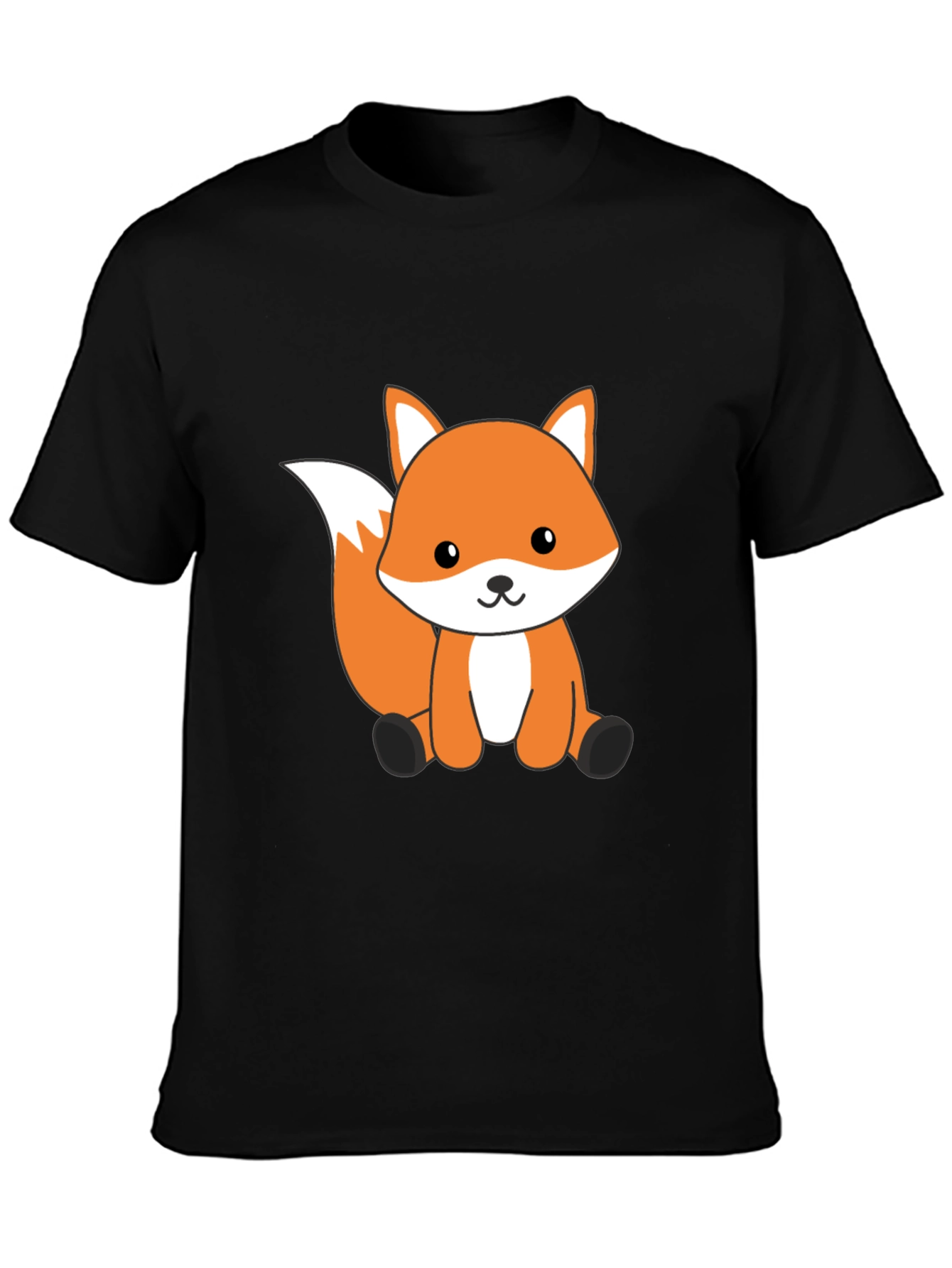Cute Cartoon Fox Graphic T-Shirt - Black Cotton Tee