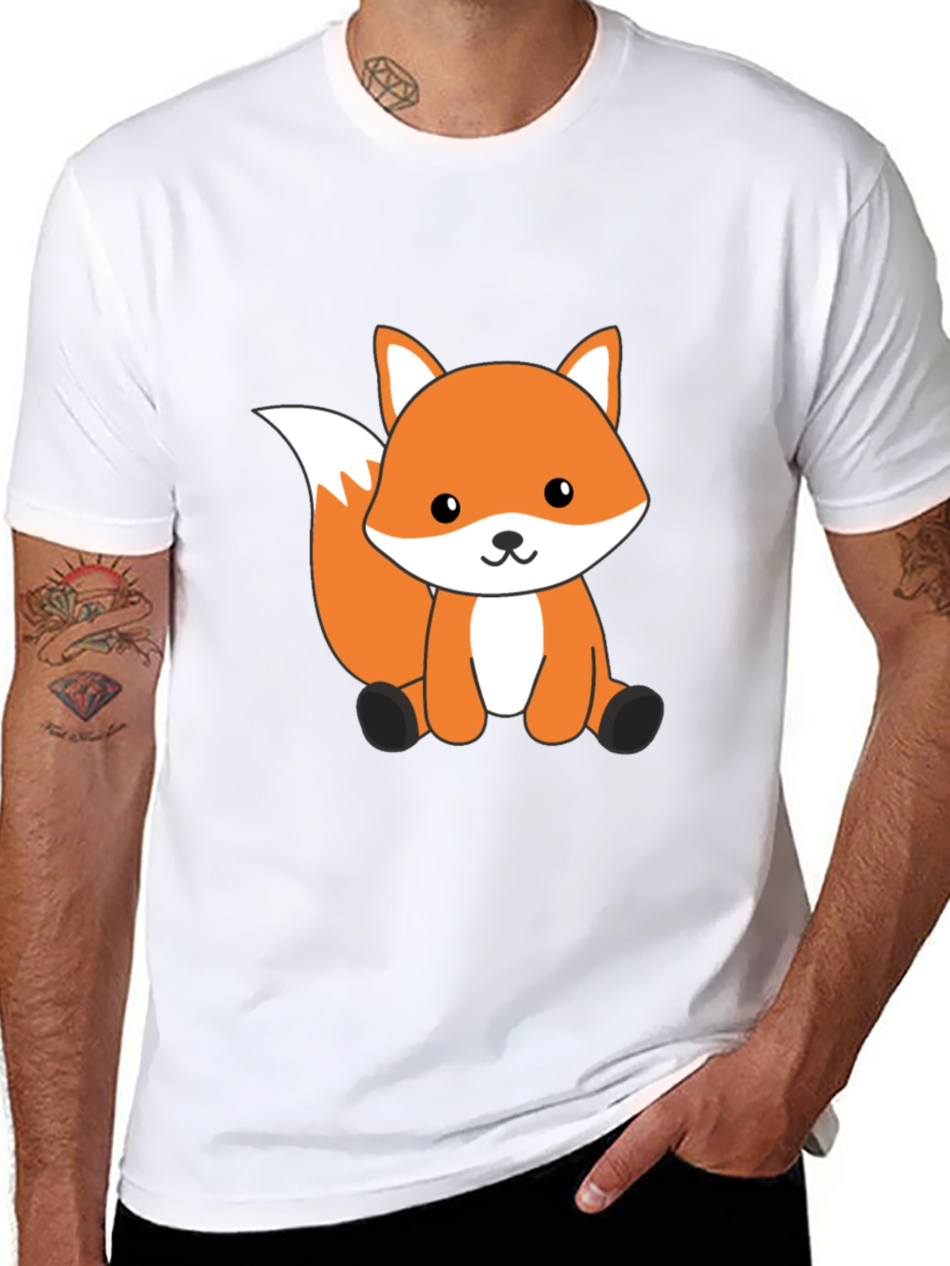 Cute Cartoon Fox Graphic T-Shirt - Black Cotton Tee