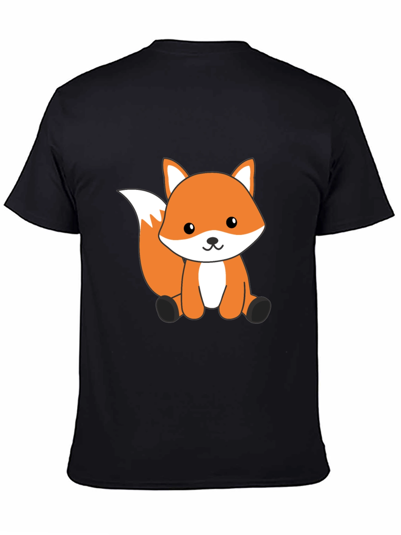 Cute Cartoon Fox Graphic T-Shirt - Black Cotton Tee