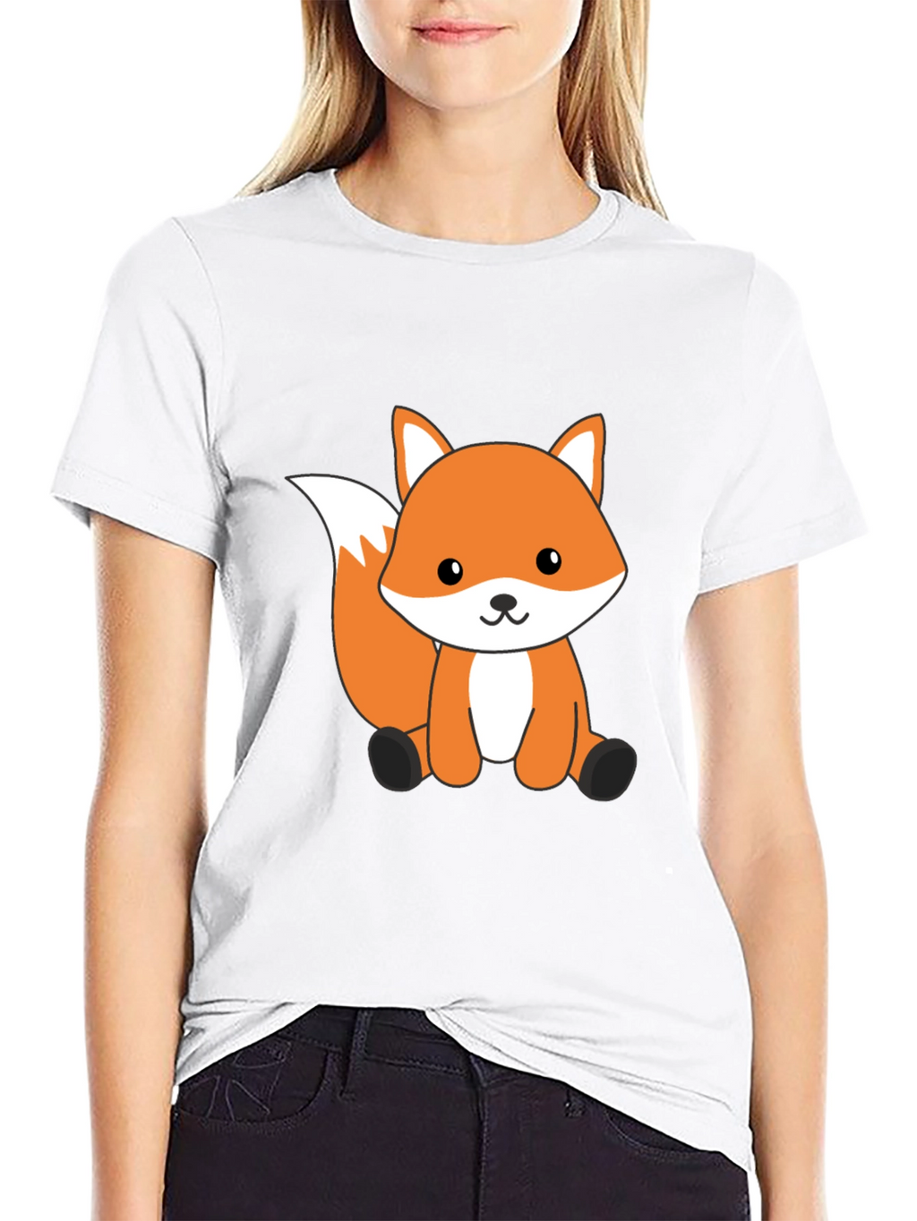 Cute Cartoon Fox Graphic T-Shirt - Black Cotton Tee