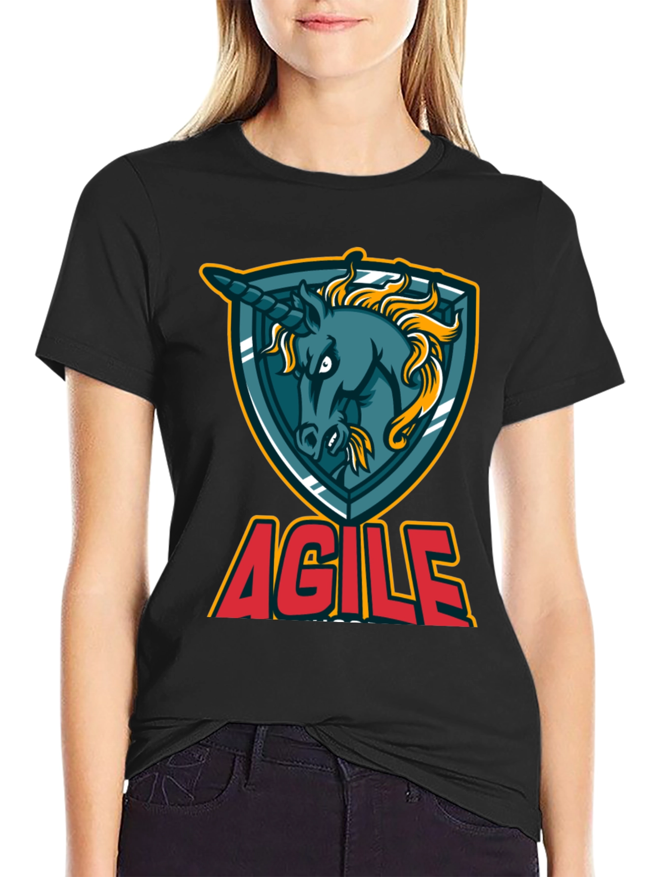 Agile Unicorn Graphic T-Shirt - Black Cotton Tee