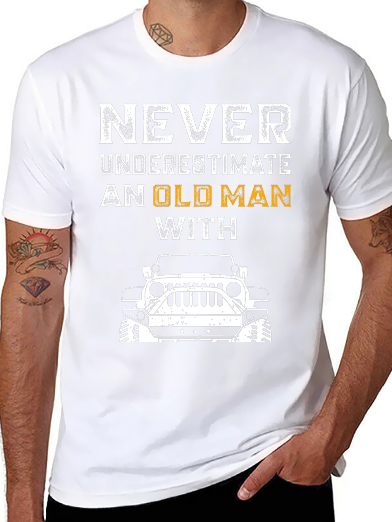 Old Man With Jeep T-Shirt - Black