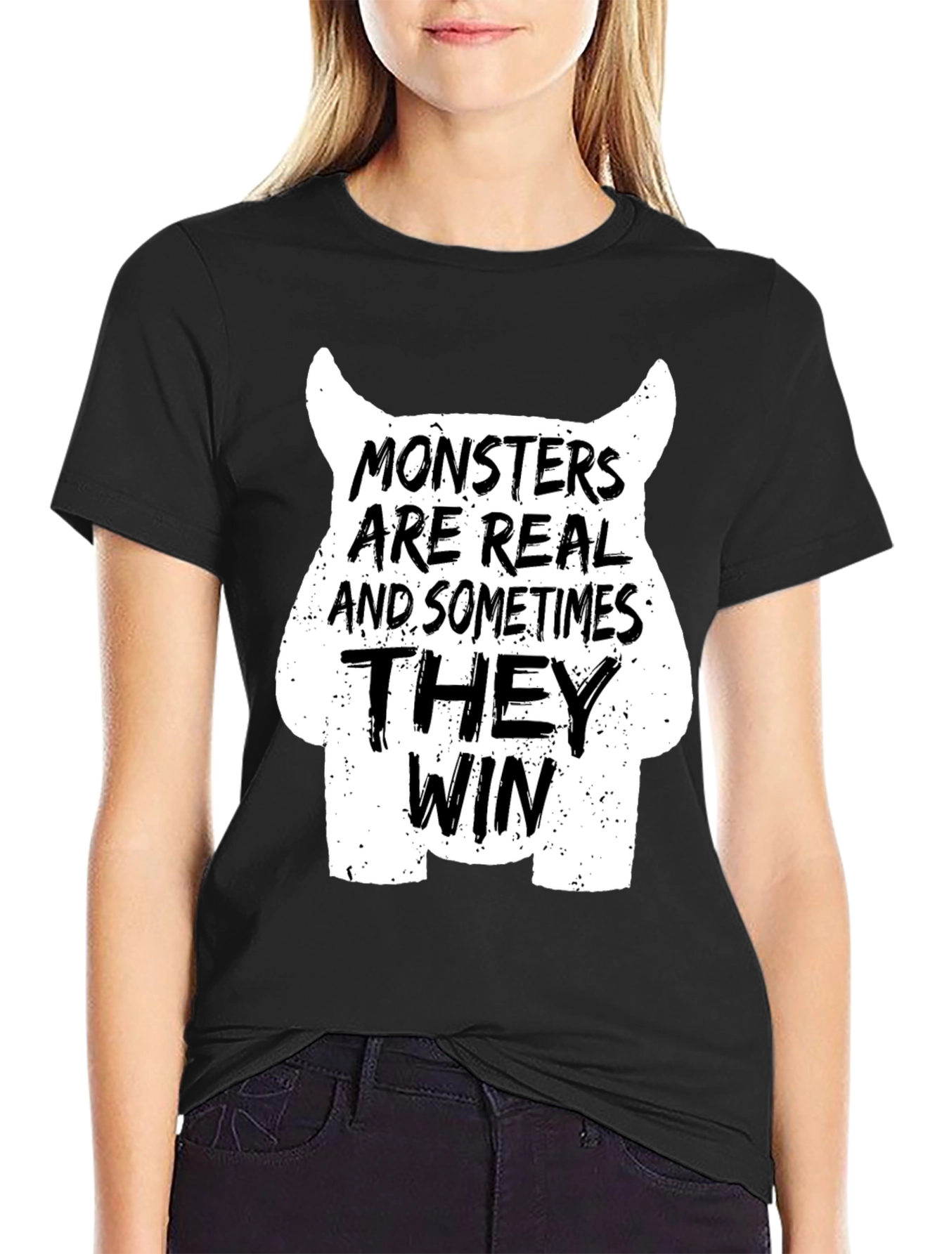 Monsters Are Real Graphic T-Shirt - Black