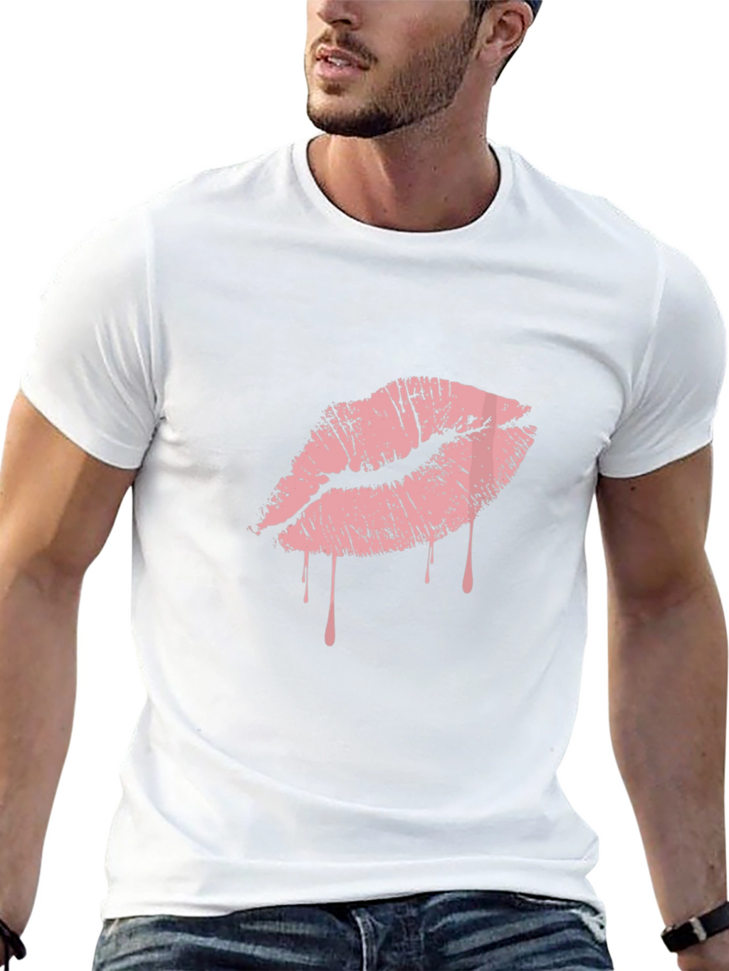 Black T-Shirt with Pink Dripping Lips Graphic