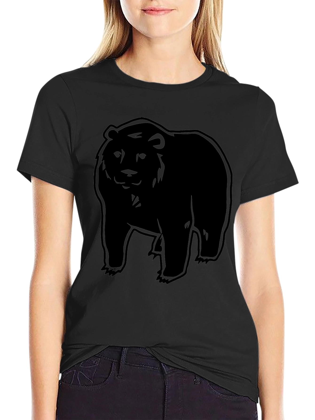 Black Bear Graphic Print Crew Neck T-Shirt