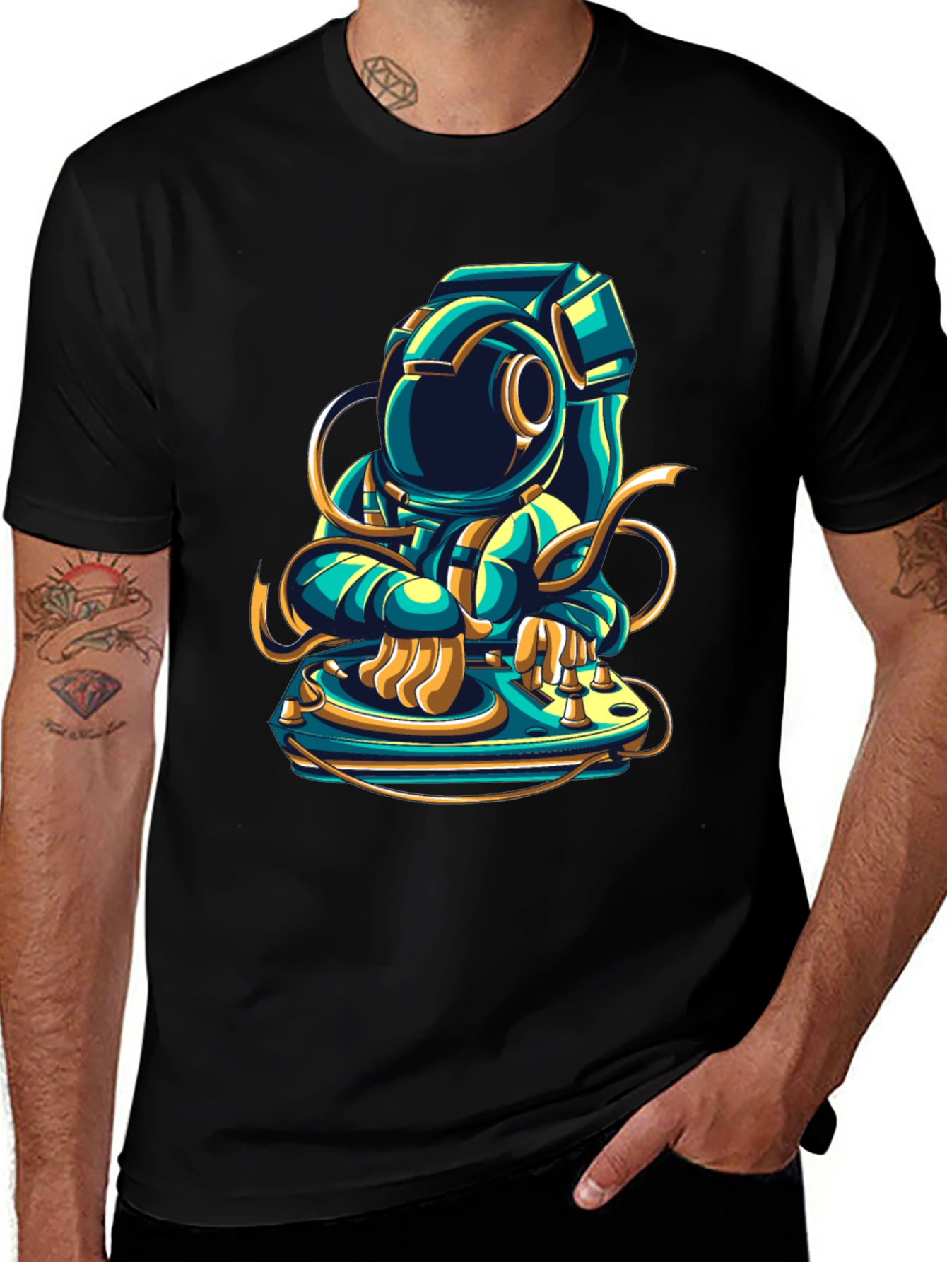DJ Astronaut Graphic Tee - Cool Space Music Shirt