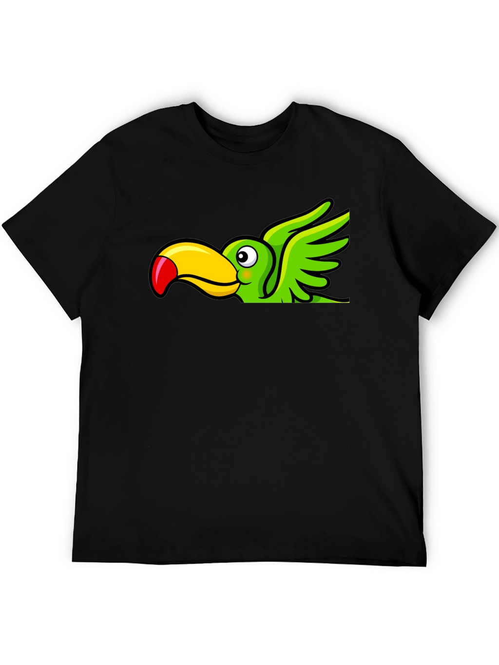 Cartoon Toucan Bird Graphic Tee - Black Cotton Blend