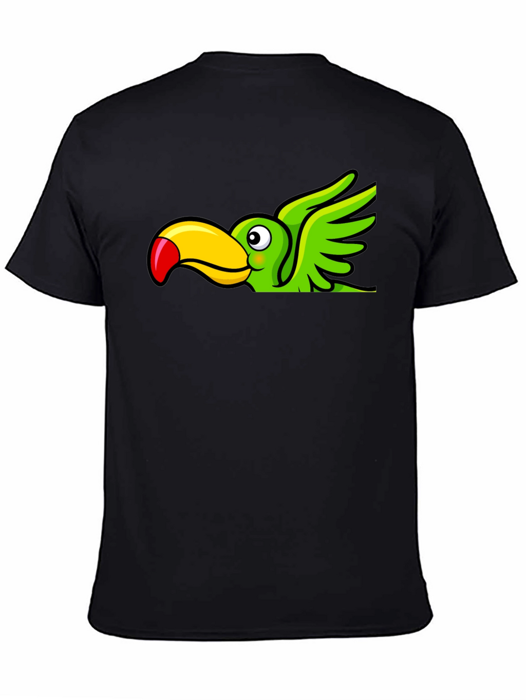 Cartoon Toucan Bird Graphic Tee - Black Cotton Blend