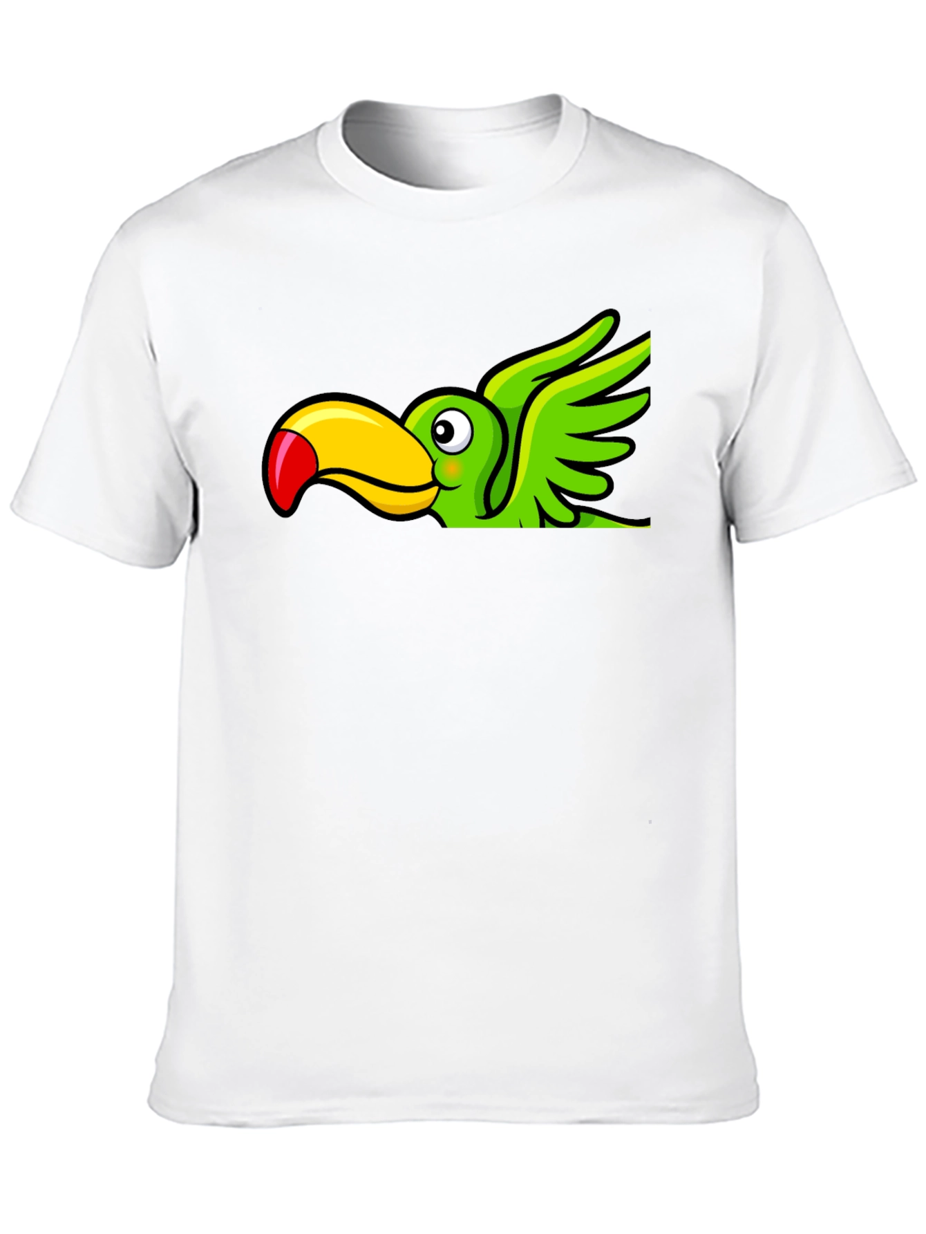 Cartoon Toucan Bird Graphic Tee - Black Cotton Blend