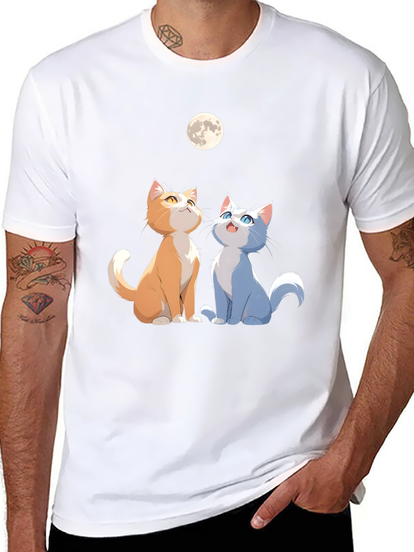Cats Under Moon Graphic Tee - Unisex Black Shirt