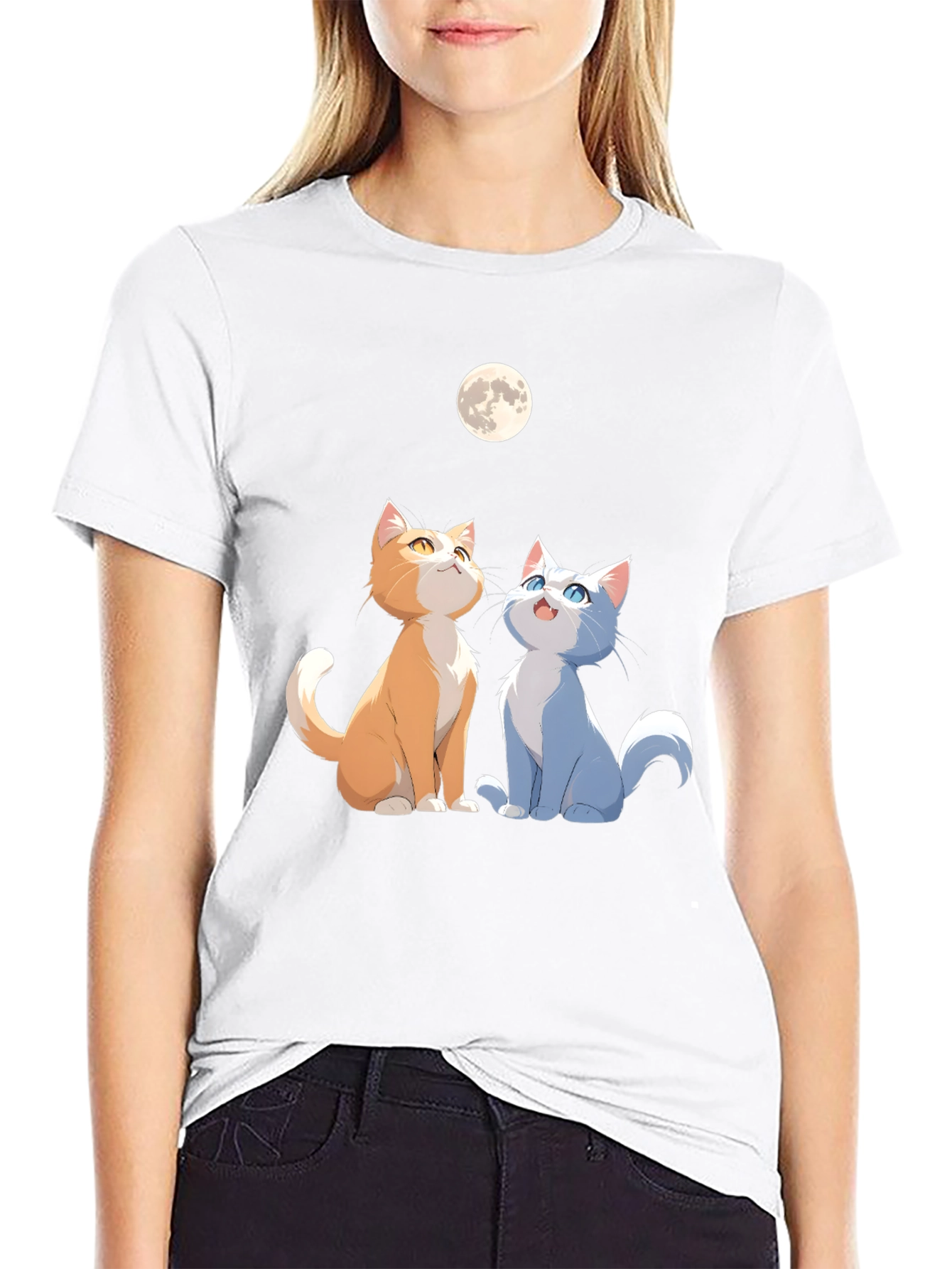 Cats Under Moon Graphic Tee - Unisex Black Shirt