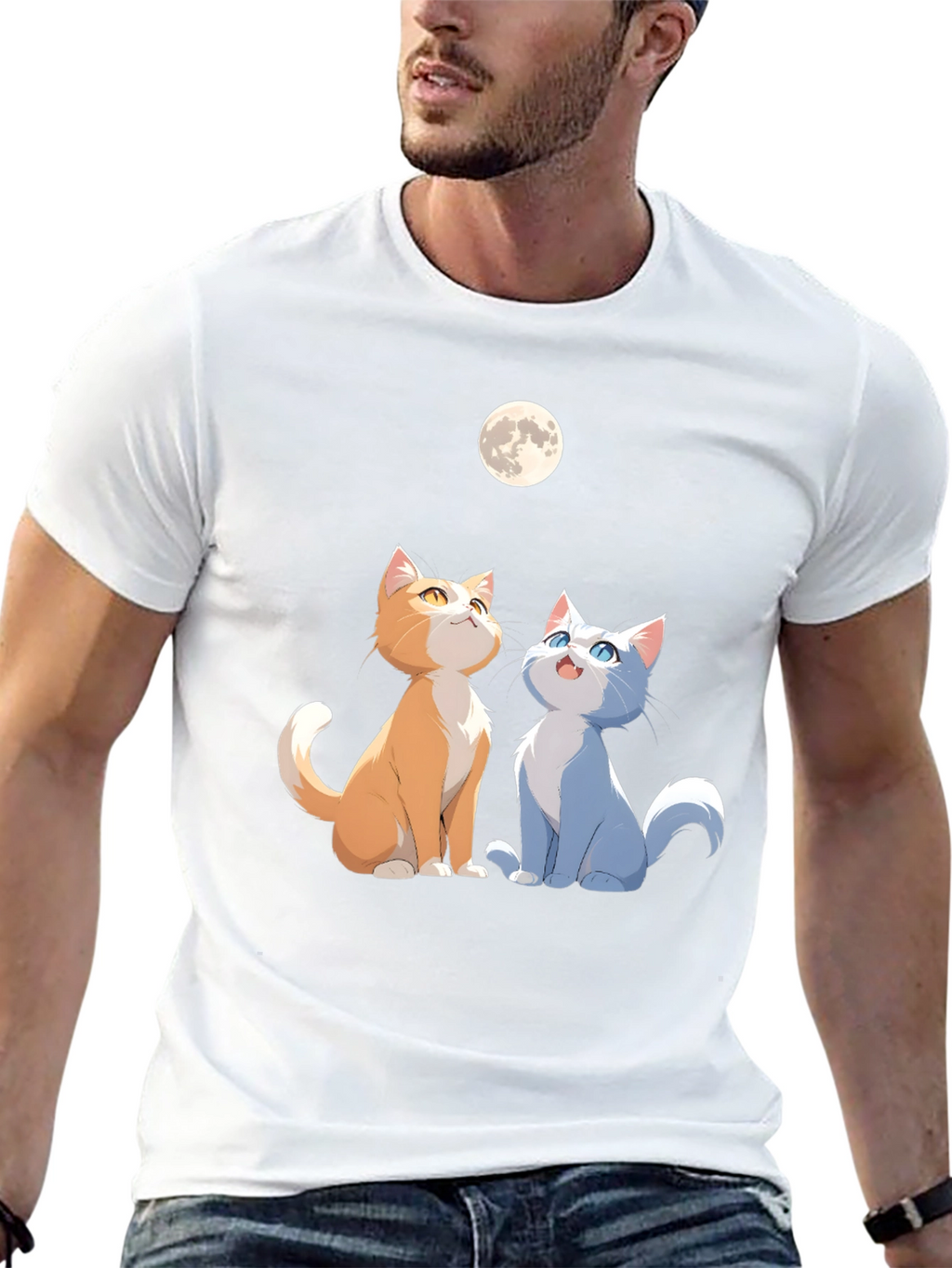 Cats Under Moon Graphic Tee - Unisex Black Shirt