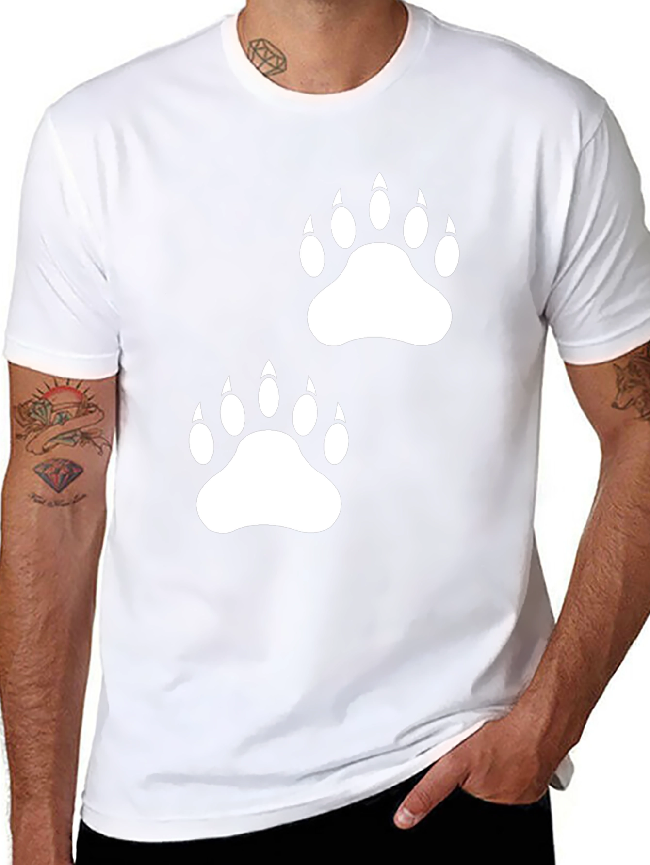 Bear Paw Print Graphic Black Tee Shirt