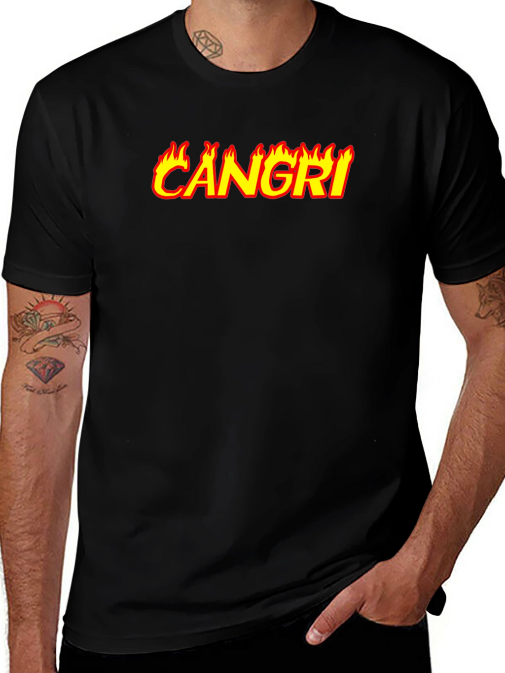 CAN GRI Flame Graphic Black T-Shirt