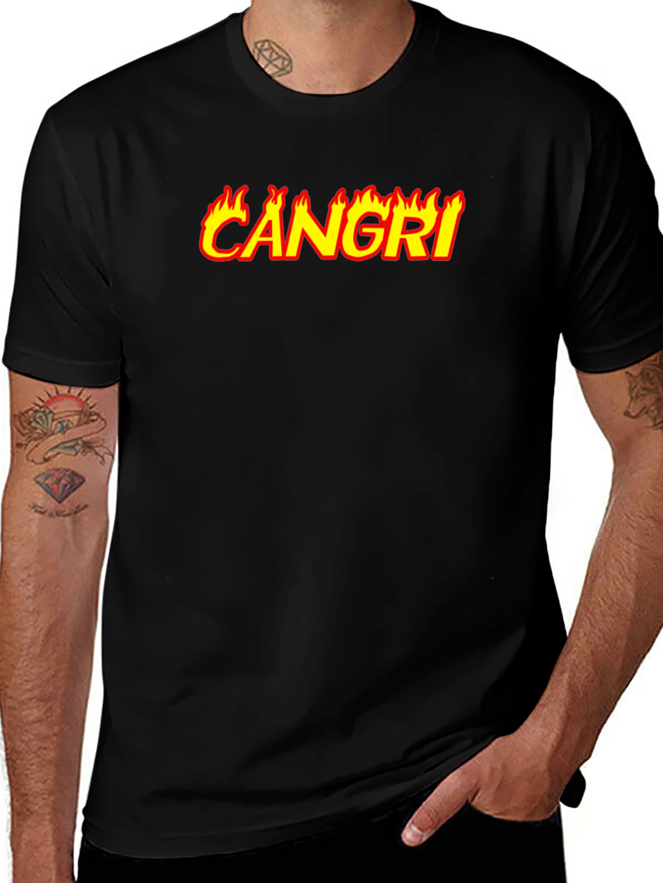 CAN GRI Flame Graphic Black T-Shirt