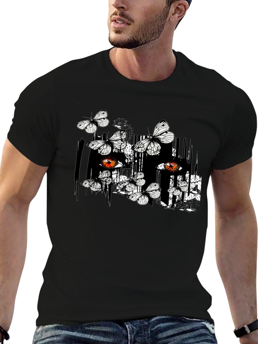 Butterfly & Eye Graphic Black T-Shirt