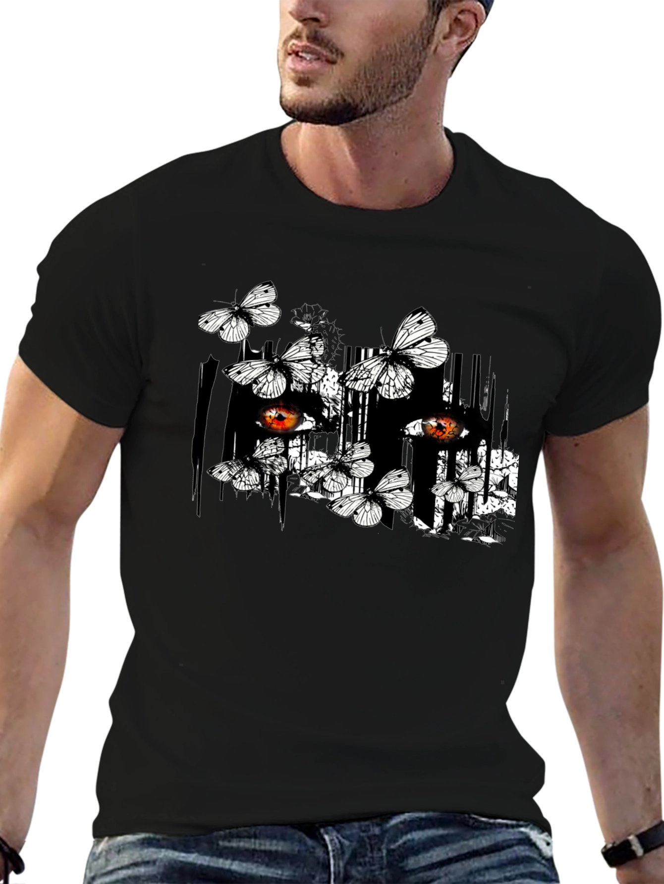 Butterfly & Eye Graphic Black T-Shirt
