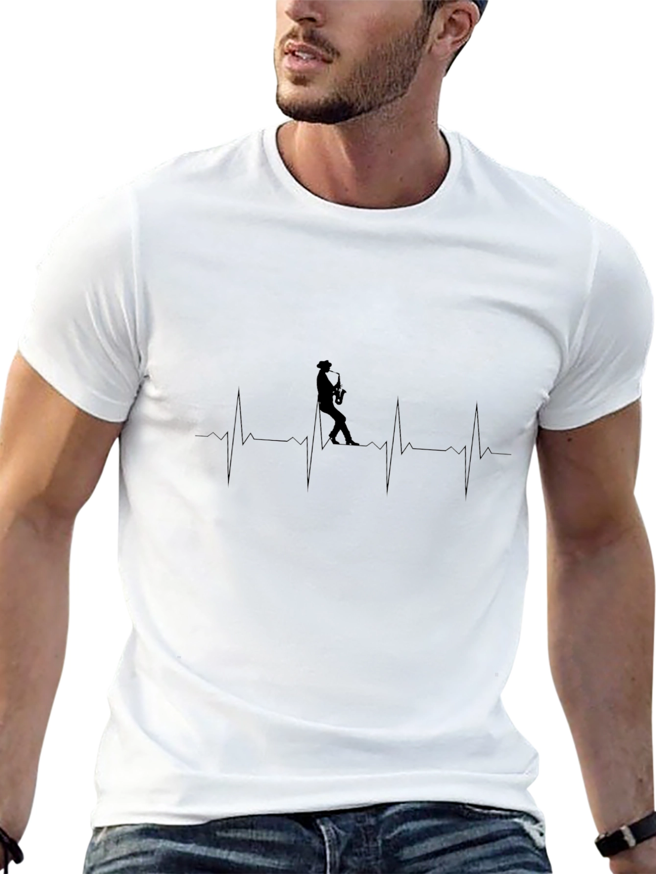 Saxophone Heartbeat T-Shirt - Music Lover Tee