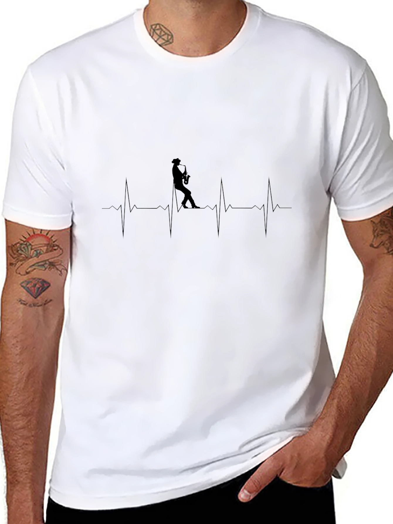 Saxophone Heartbeat T-Shirt - Music Lover Tee