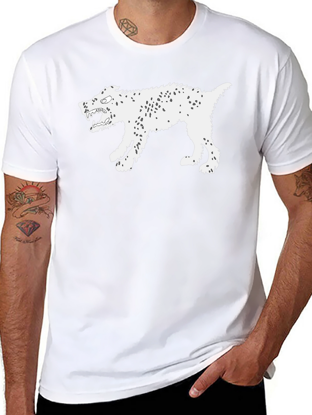 Mens Black T-Shirt with White Monster Dog Graphic