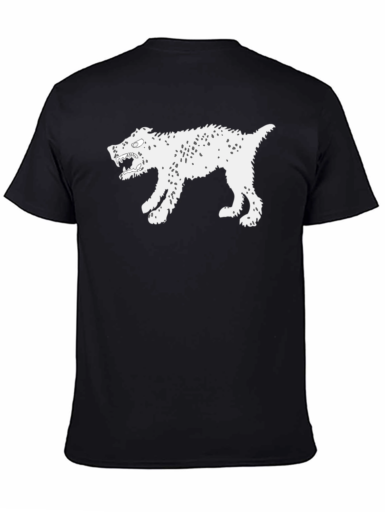 Mens Black T-Shirt with White Monster Dog Graphic