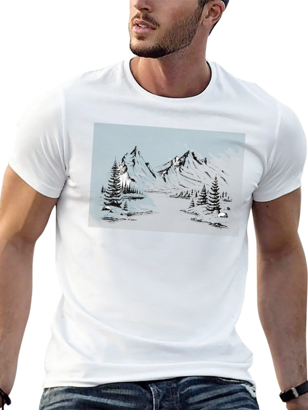 Mountain Landscape Graphic Tee - Black Cotton Blend