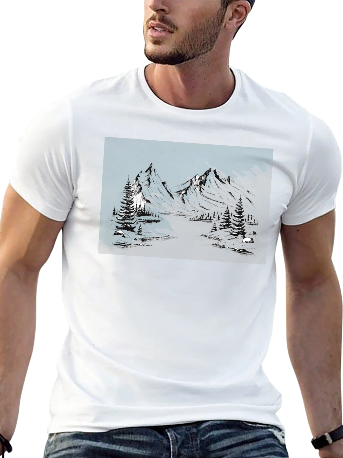 Mountain Landscape Graphic Tee - Black Cotton Blend