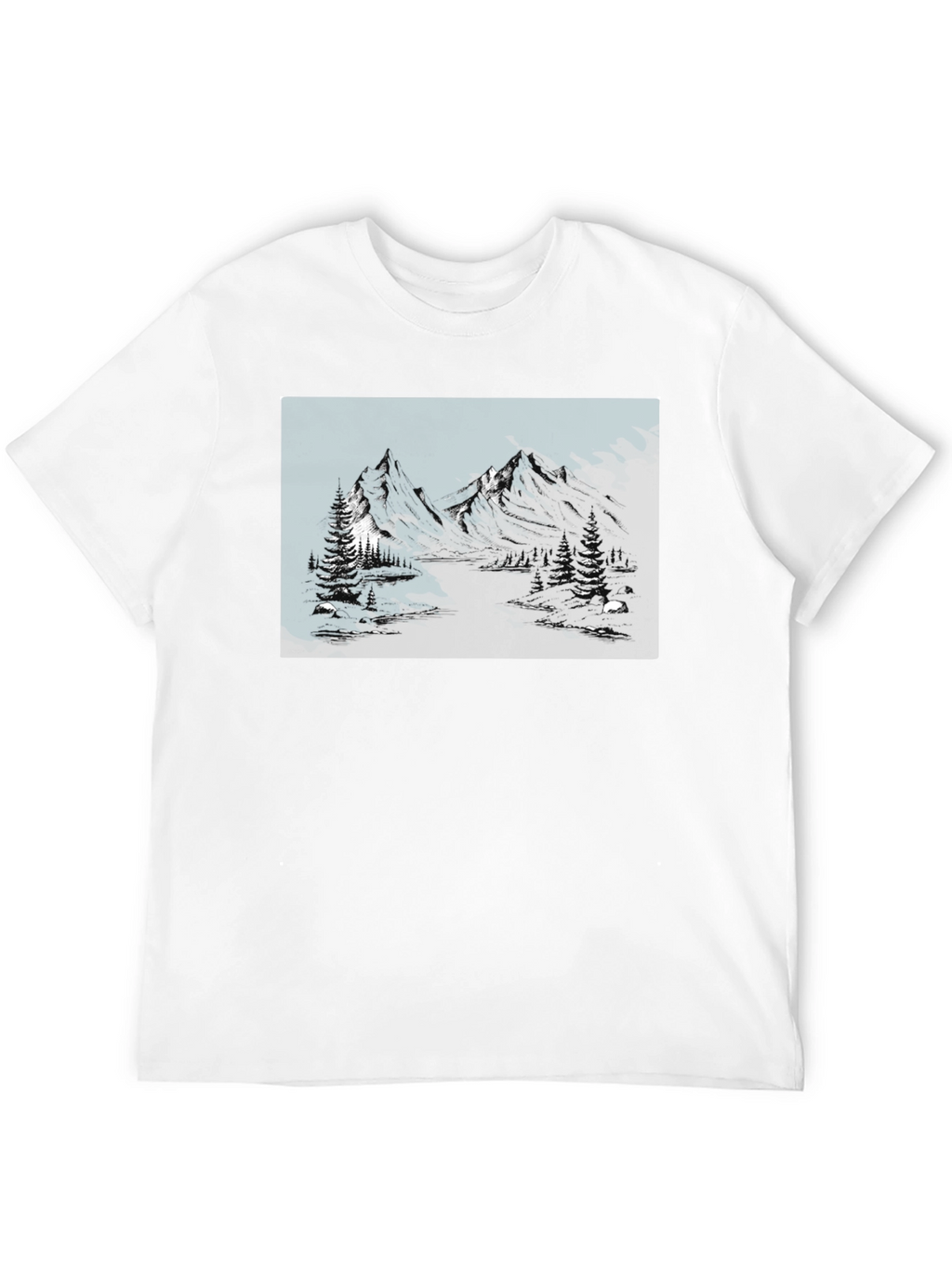 Mountain Landscape Graphic Tee - Black Cotton Blend