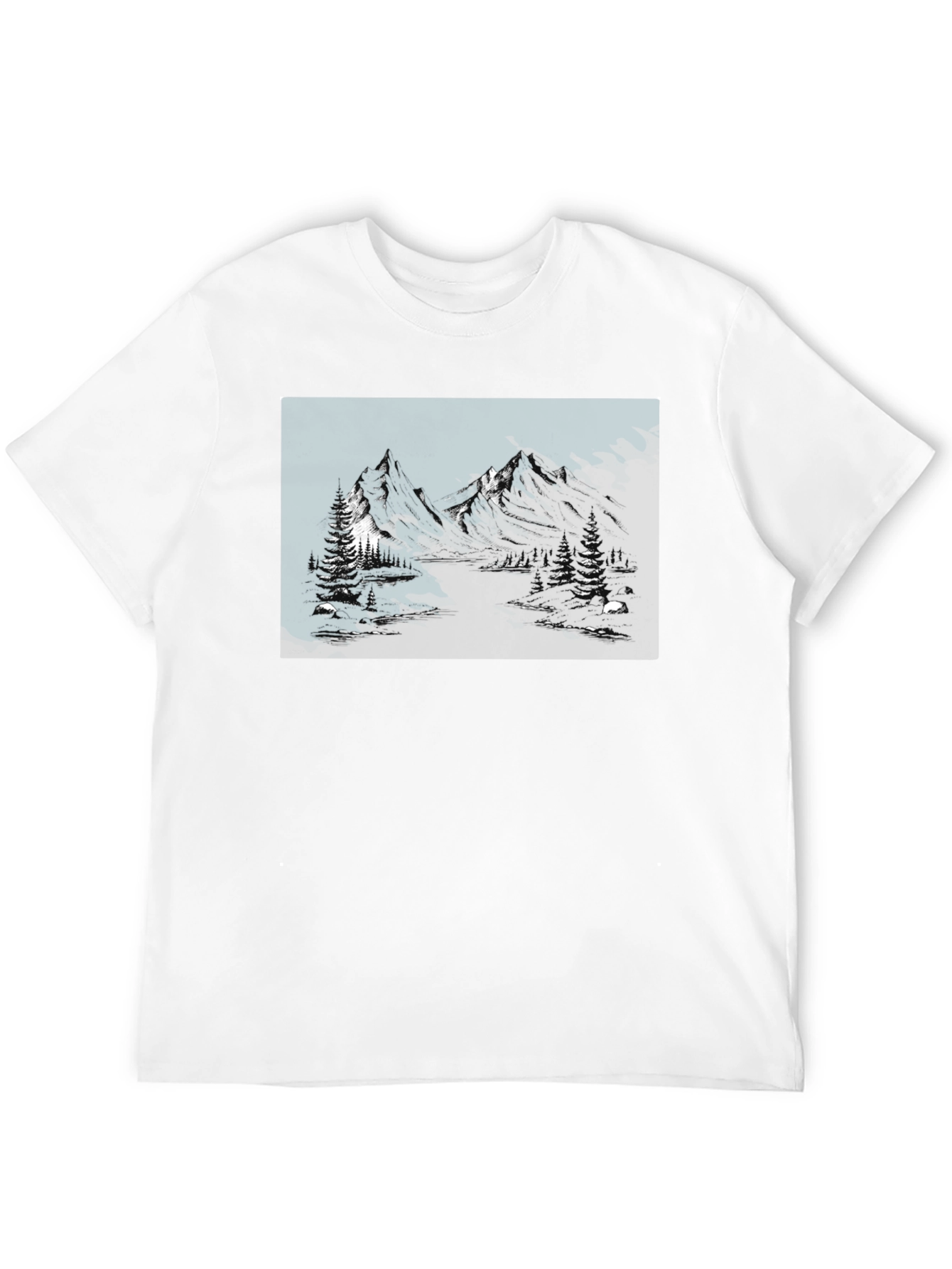 Mountain Landscape Graphic Tee - Black Cotton Blend