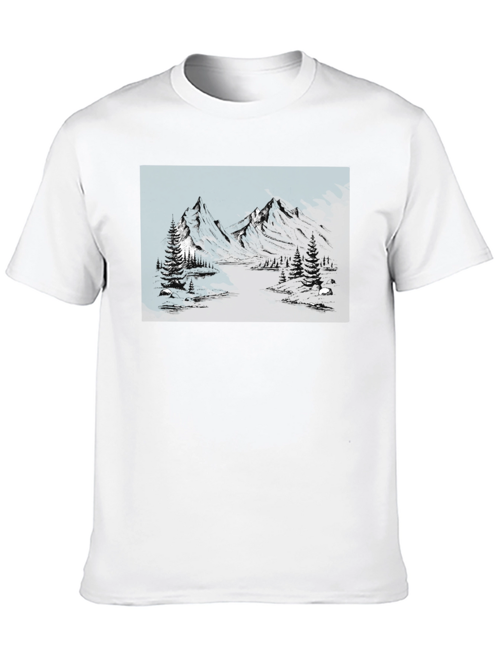 Mountain Landscape Graphic Tee - Black Cotton Blend
