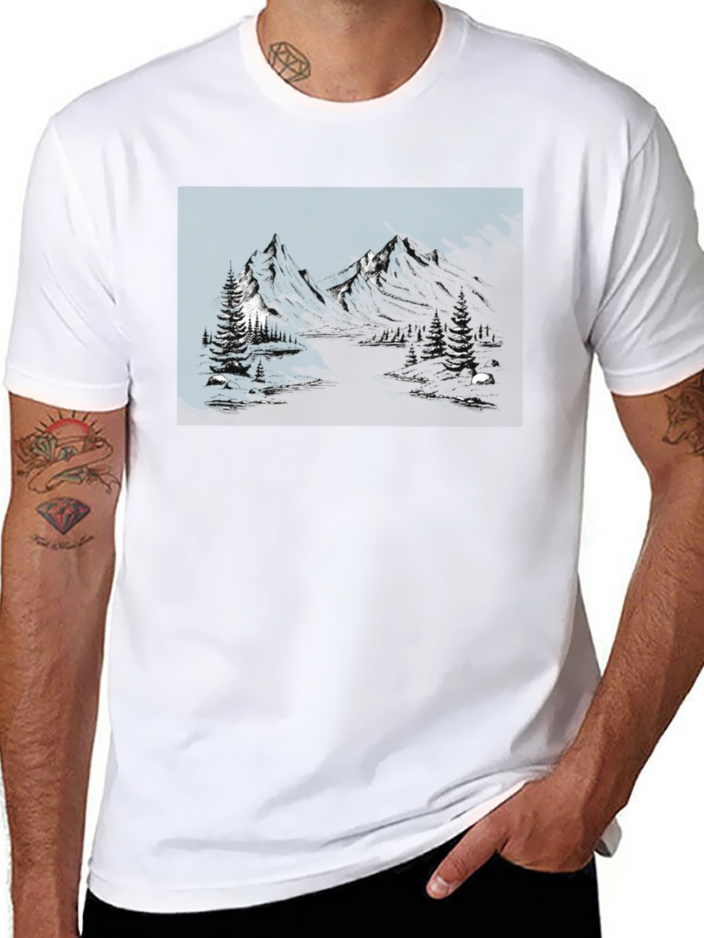 Mountain Landscape Graphic Tee - Black Cotton Blend