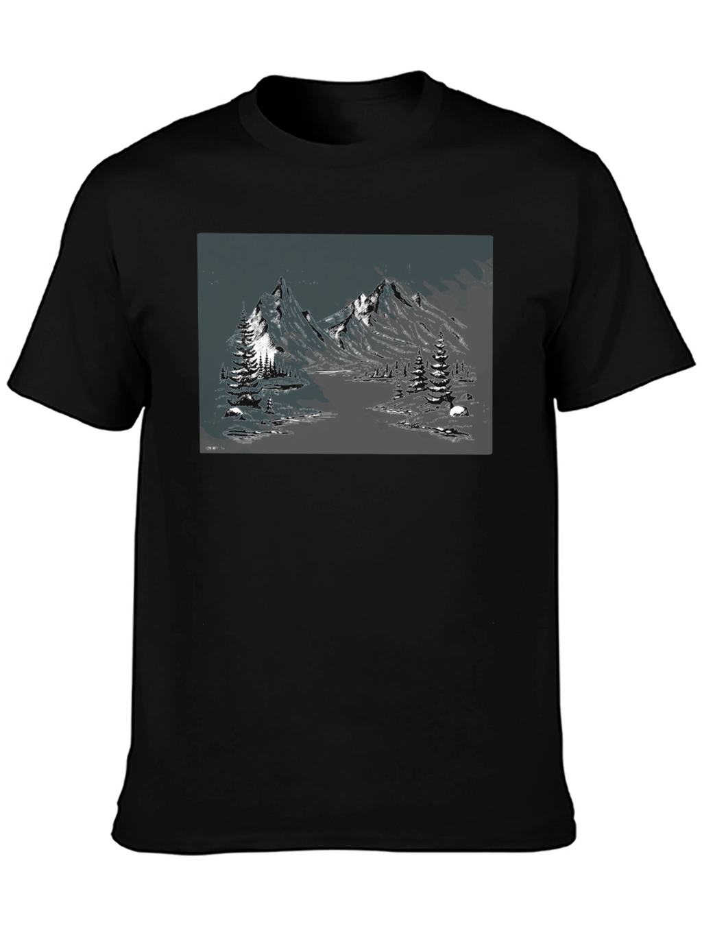 Mountain Landscape Graphic Tee - Black Cotton Blend