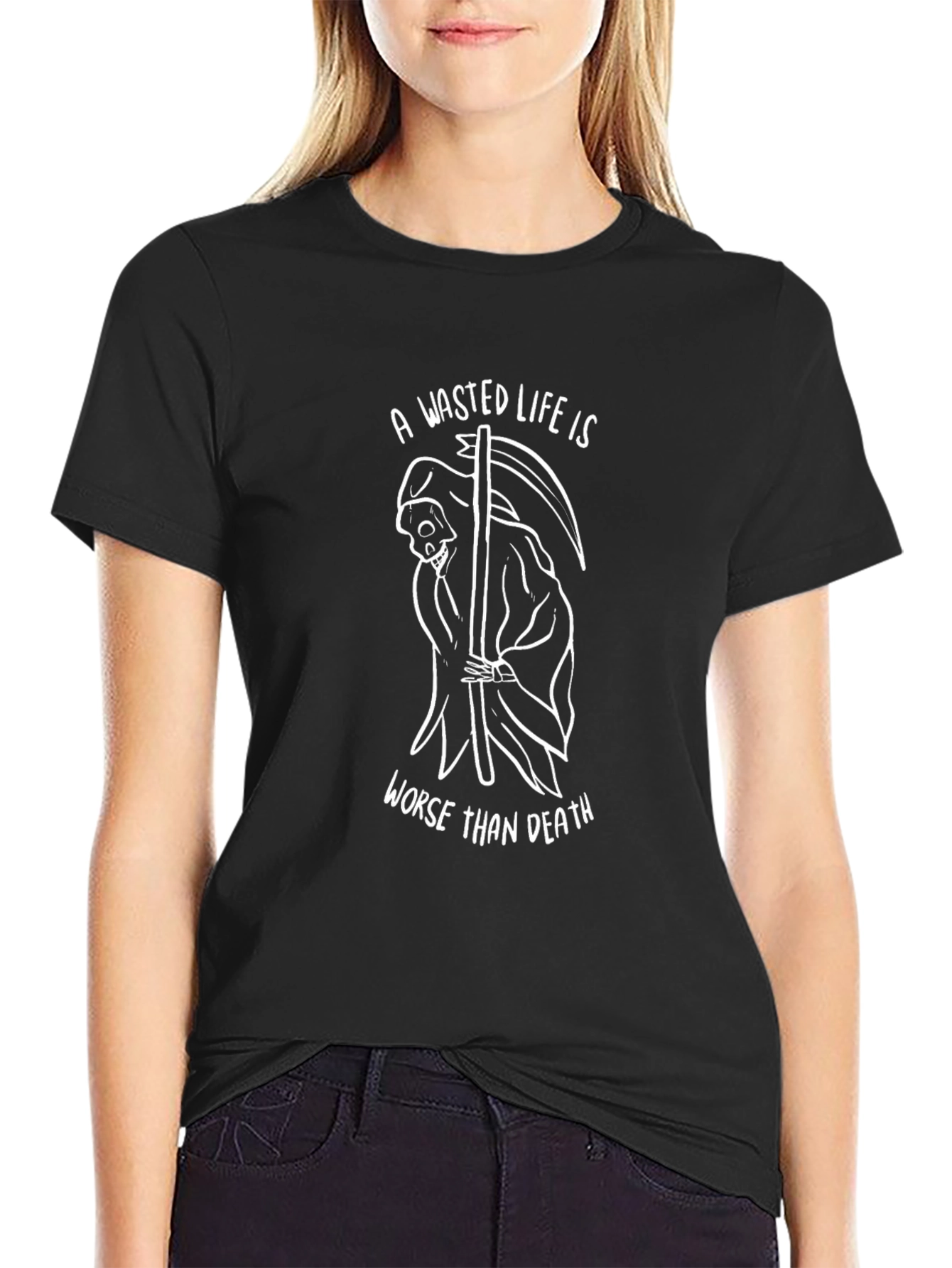 Grim Reaper Graphic Tee - A Wasted Life T-Shirt