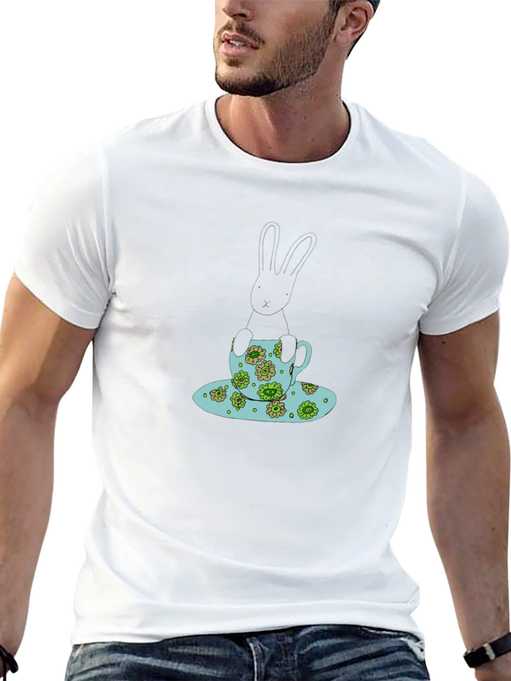 Bunny in Teacup Black T-Shirt