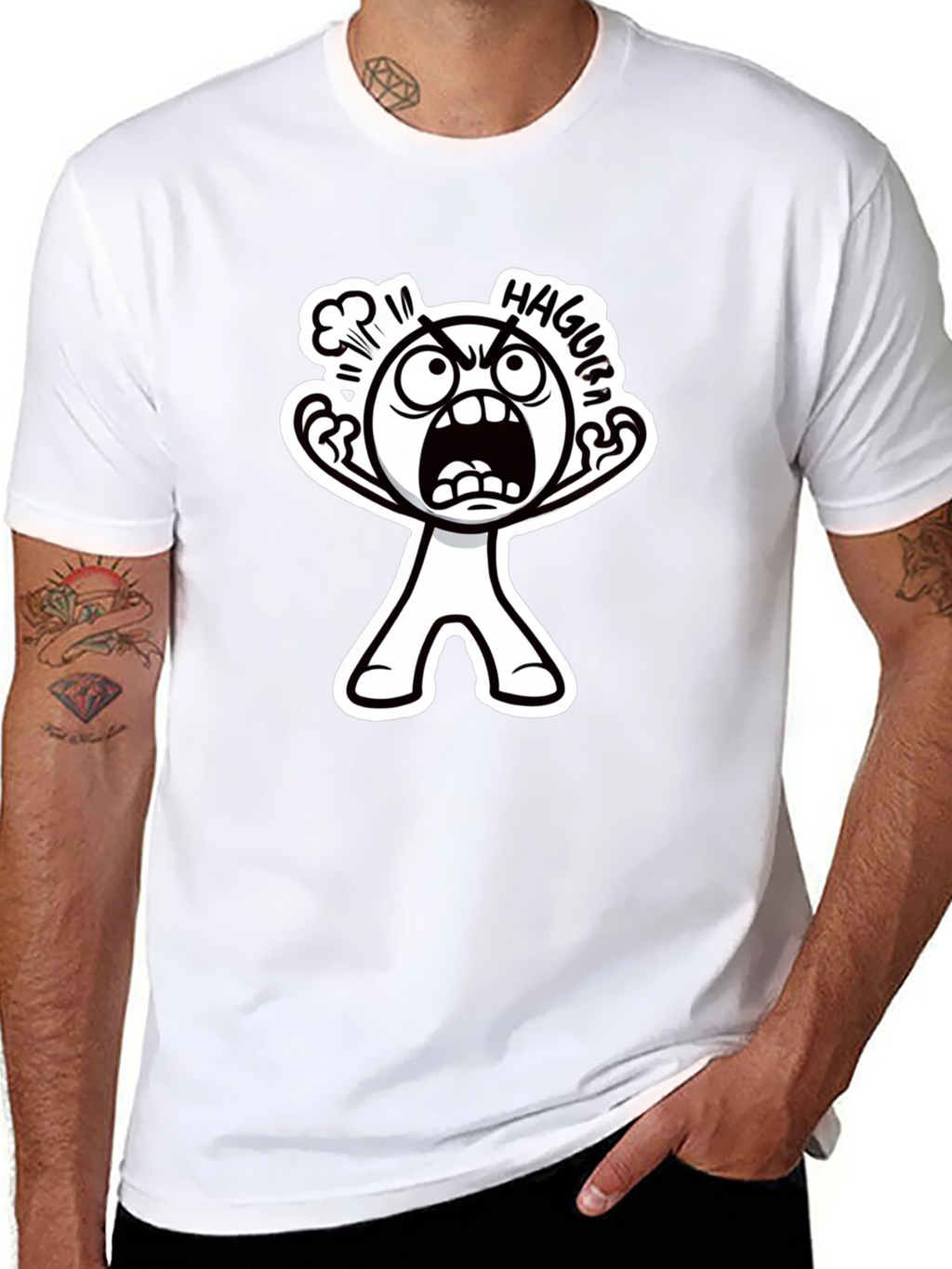 Haggura Cartoon Graphic Black T-Shirt