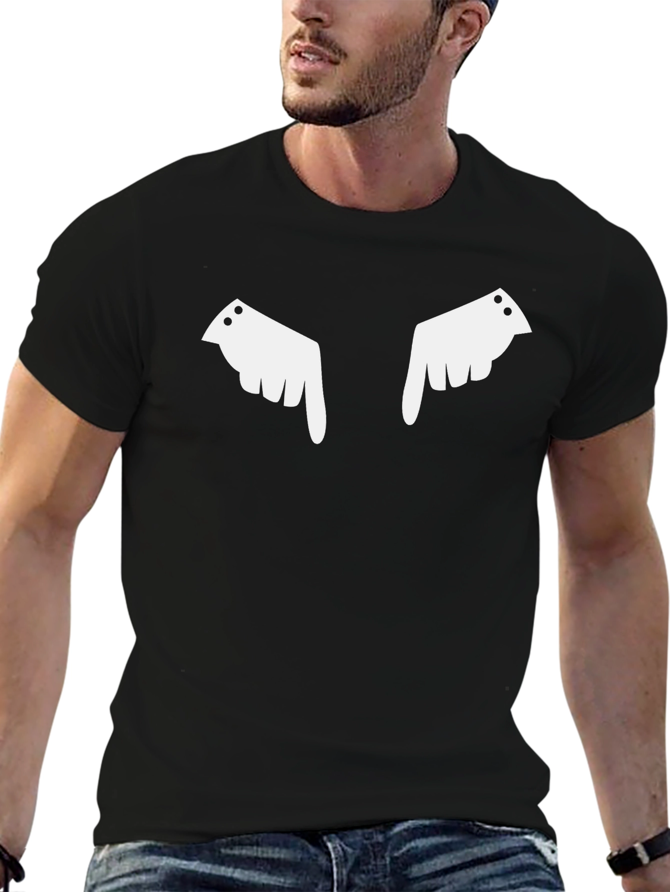 Novelty Pointing Fingers Graphic Black T-Shirt