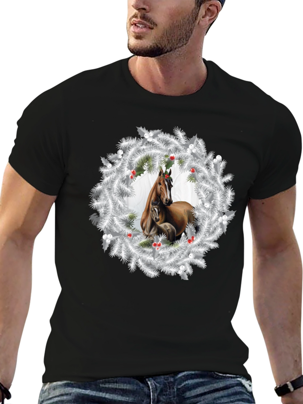 Horse Christmas Wreath T-Shirt