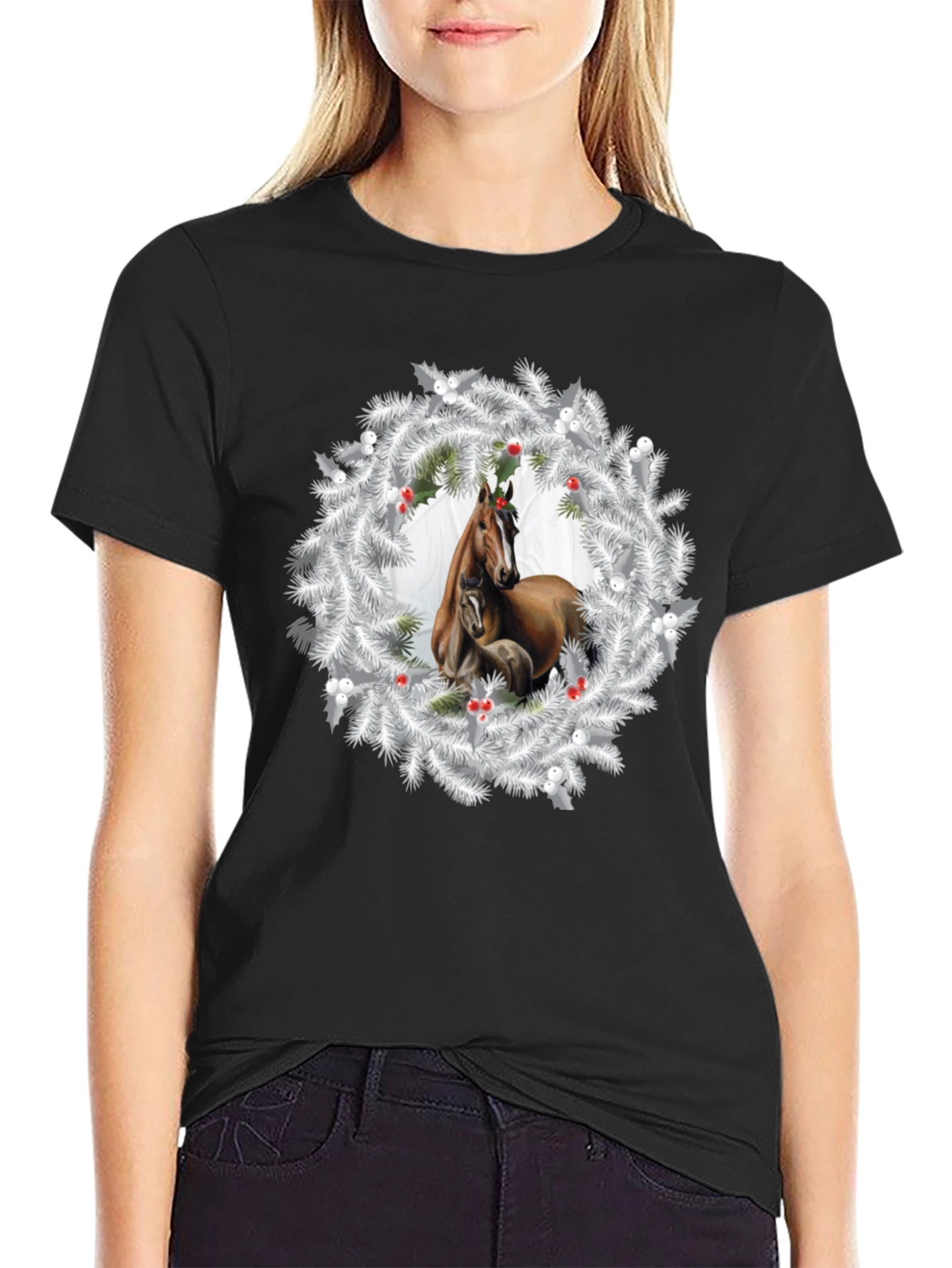 Horse Christmas Wreath T-Shirt