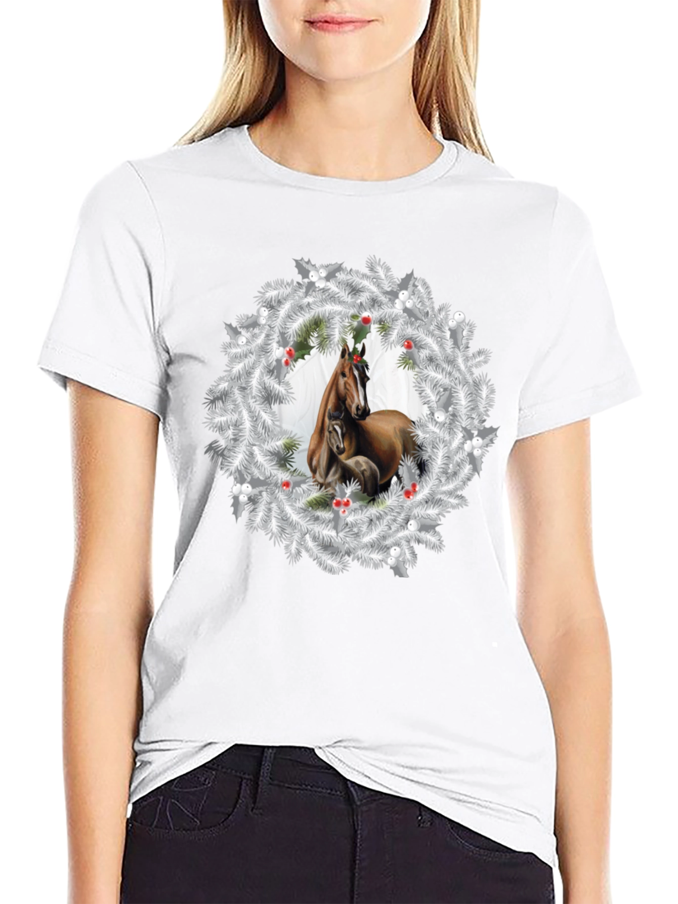 Horse Christmas Wreath T-Shirt