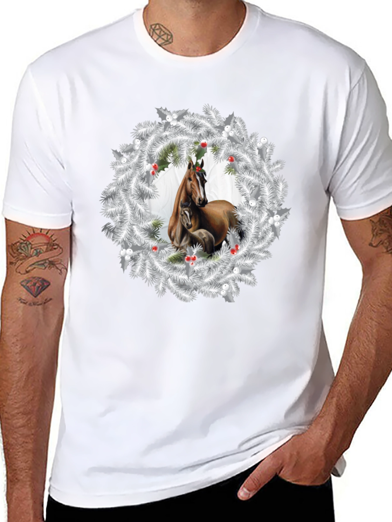Horse Christmas Wreath T-Shirt