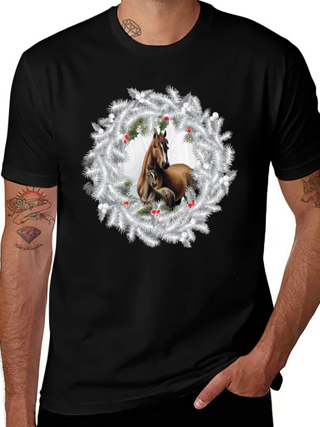 Horse Christmas Wreath T-Shirt