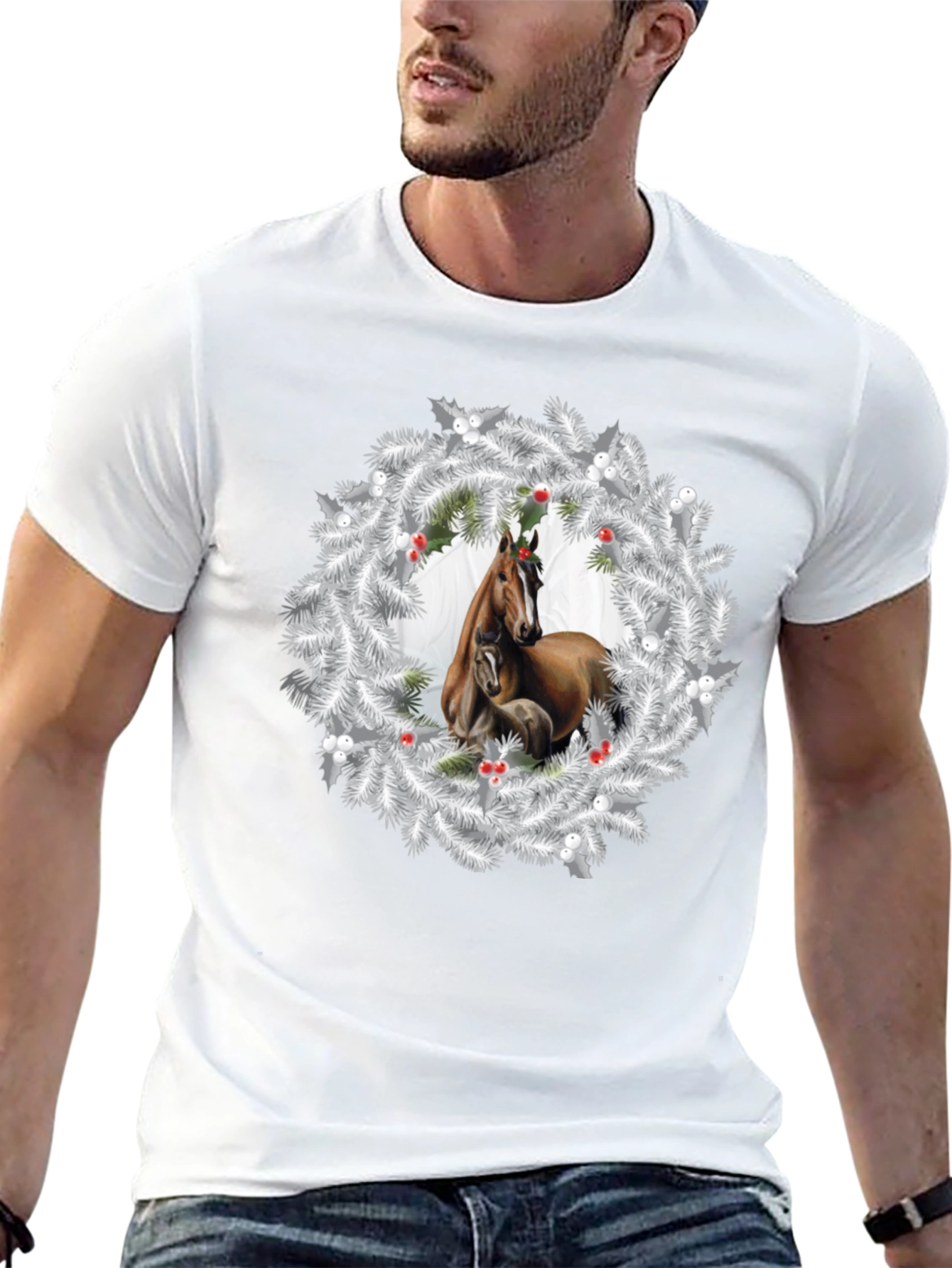 Horse Christmas Wreath T-Shirt